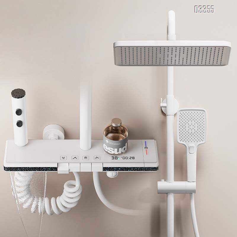 Gun gray shower head faucet set with Brass smart digital display faucet constant temperature bathroom shower four-gear pressure increase