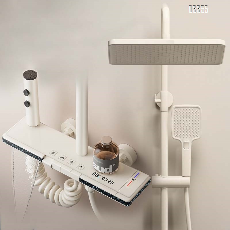 Gun gray shower head faucet set with Brass smart digital display faucet constant temperature bathroom shower four-gear pressure increase