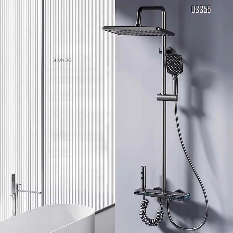 Gun gray shower head faucet set with Brass smart digital display faucet constant temperature bathroom shower four-gear pressure increase