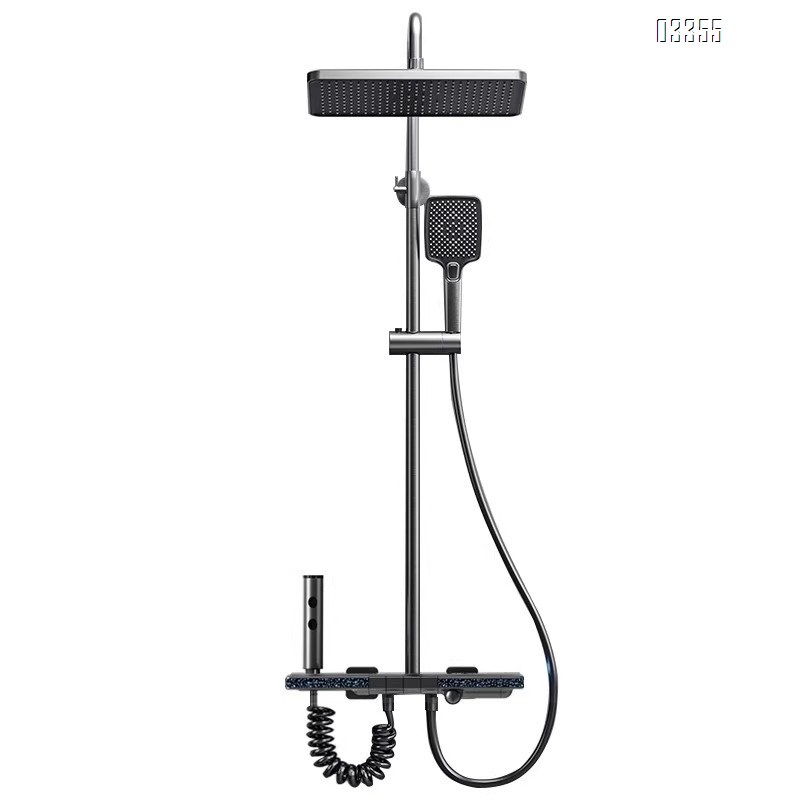 Gun gray shower head faucet set with Brass smart digital display faucet constant temperature bathroom shower four-gear pressure increase