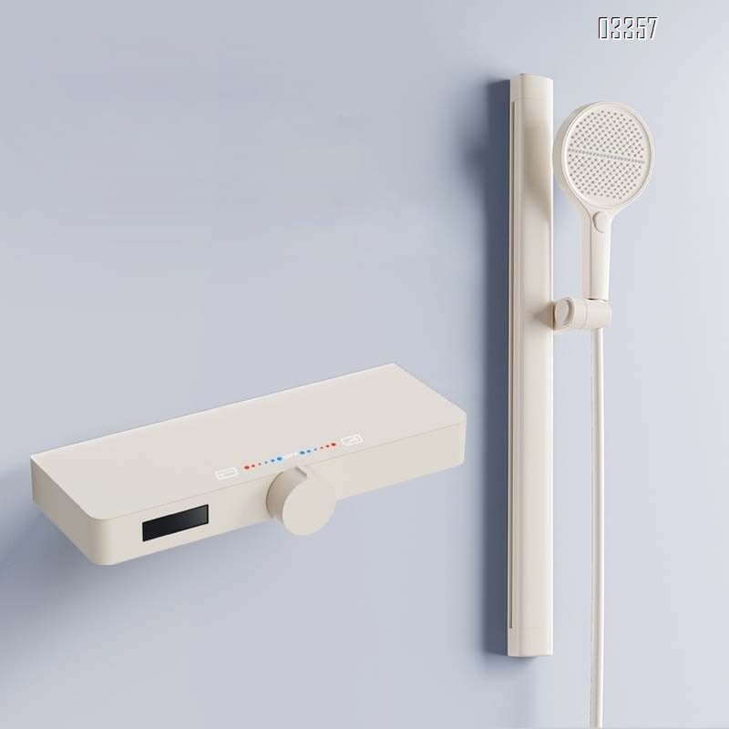 Cream-style white constant temperature digital display bathroom small family without top spray simple split-type home shower faucet set