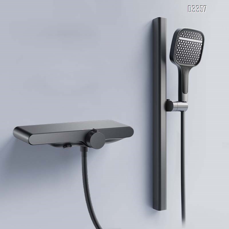 Cream-style white constant temperature digital display bathroom small family without top spray simple split-type home shower faucet set