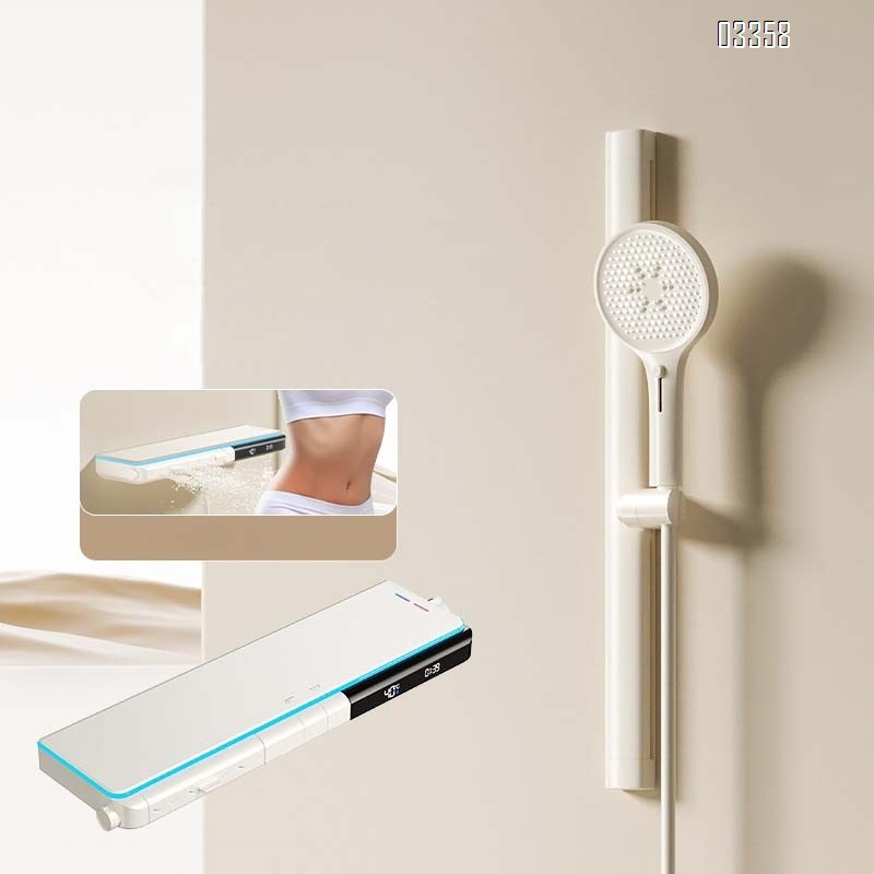 Simple cream white shower head set with smart home temperature control and digital display SPA back spray shower faucet
