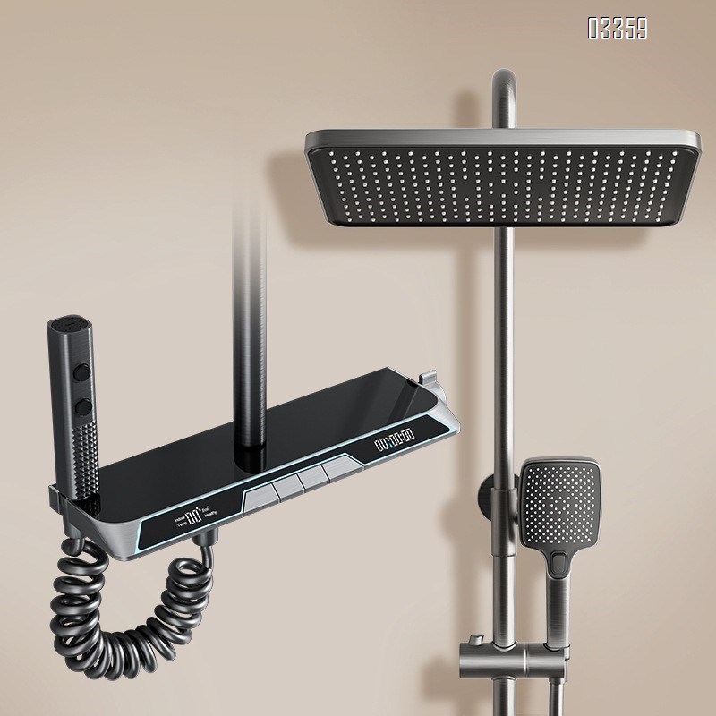 Digital display wall-mounted waist spray constant temperature shower head faucet set Brass mixing valve pressure increasing bathroom piano key
