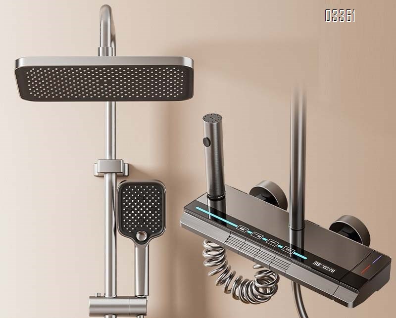 Aluminum Home use gun gray shower head set Hotel bathroom shower head  Ambient light shower head set