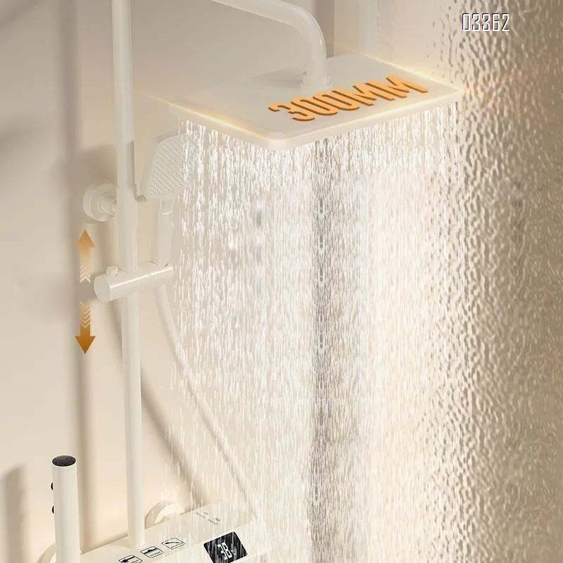 Bathroom Shower Head Set Pure Brass Cream Style Constant Temperature Shower Home Bathroom Digital Display Pressure Increase