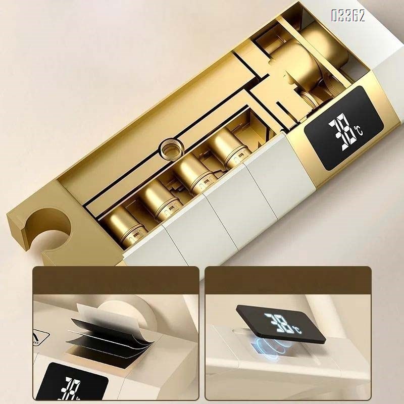 Bathroom Shower Head Set Pure Brass Cream Style Constant Temperature Shower Home Bathroom Digital Display Pressure Increase