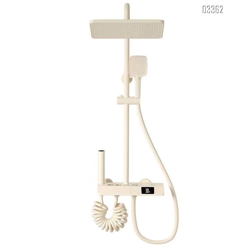 Bathroom Shower Head Set Pure Brass Cream Style Constant Temperature Shower Home Bathroom Digital Display Pressure Increase
