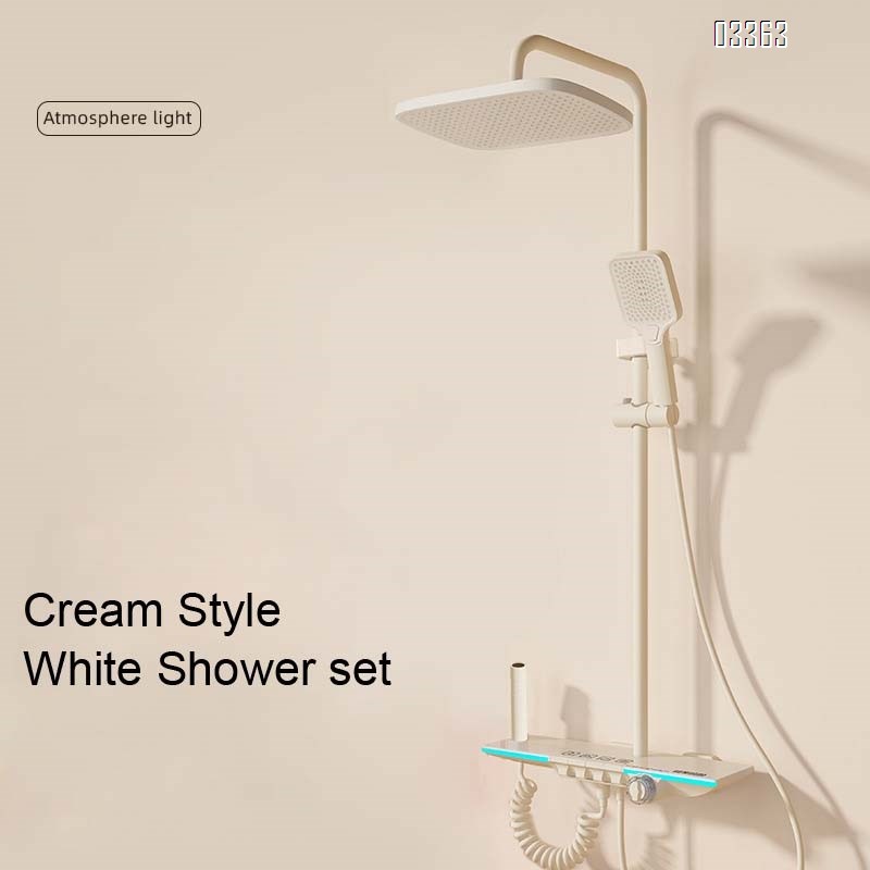 Brass White shower head set with piano key mood light digital display home use constant temperature bath device