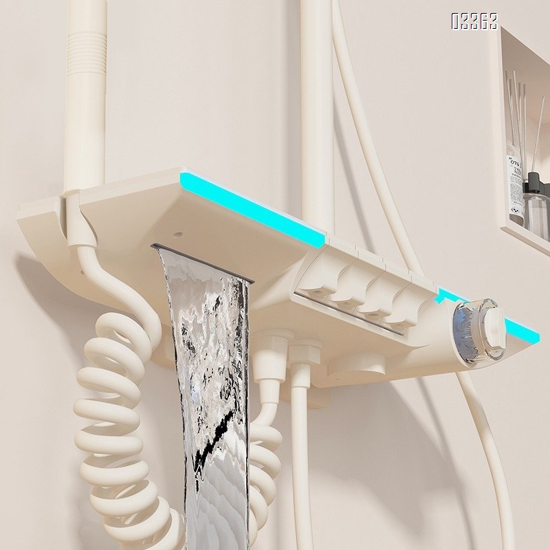 Brass White shower head set with piano key mood light digital display home use constant temperature bath device