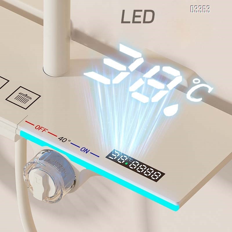 Brass White shower head set with piano key mood light digital display home use constant temperature bath device