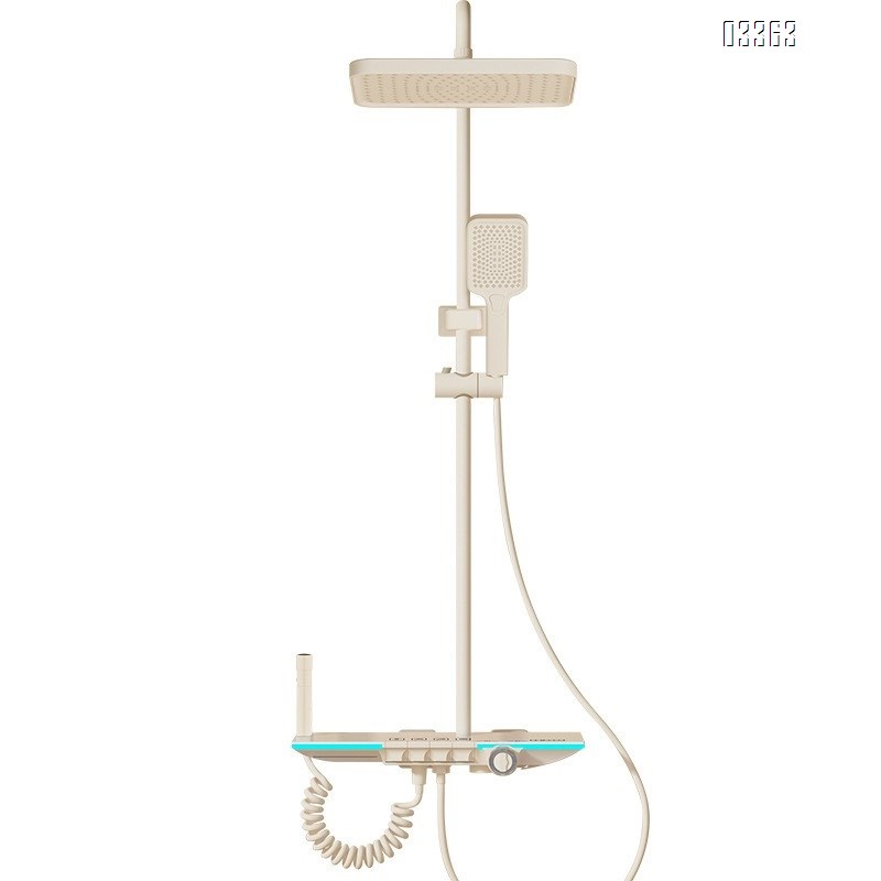 Brass White shower head set with piano key mood light digital display home use constant temperature bath device