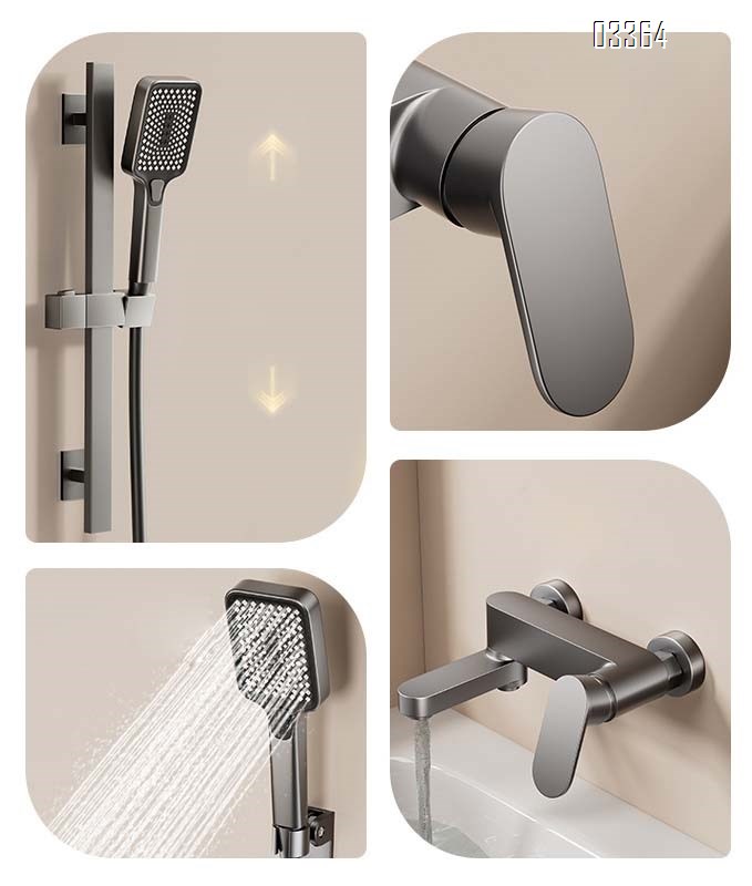 Brass Gun grey shower set for home bathroom simple split-type mixing valve for washroom and bathroom bathtub faucet
