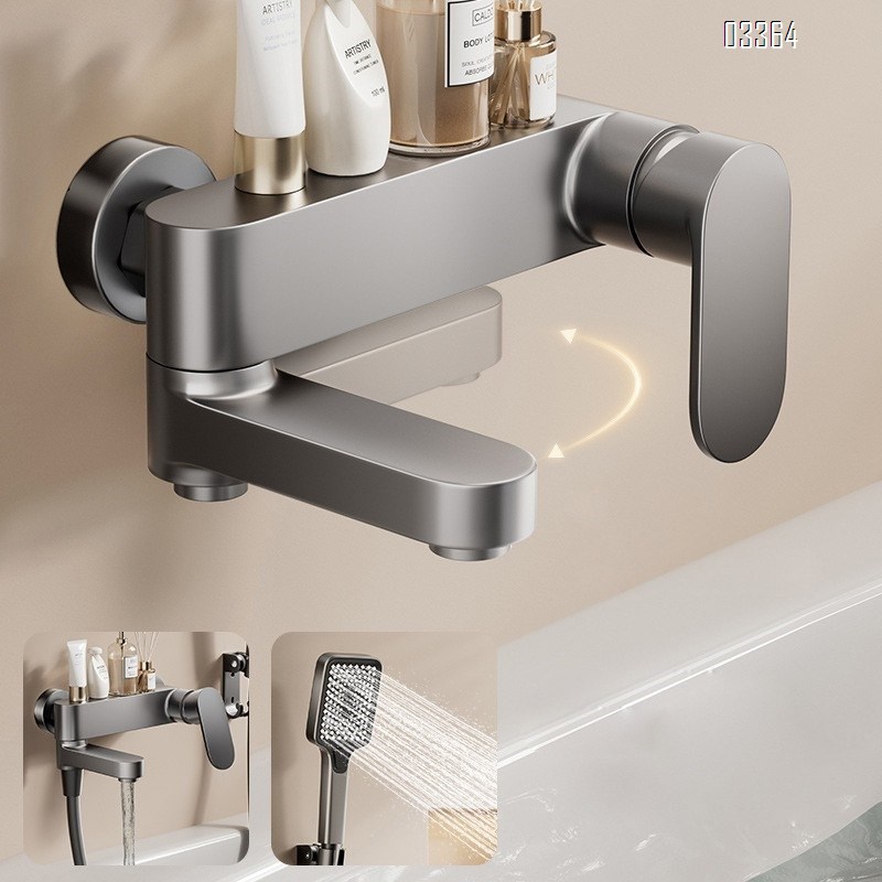 Brass Gun grey shower set for home bathroom simple split-type mixing valve for washroom and bathroom bathtub faucet