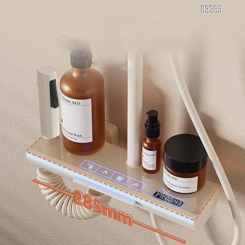 White milk-likeThemostatic  atmosphere light shower head set bathroom brass constant temperature pressure display piano key shower device