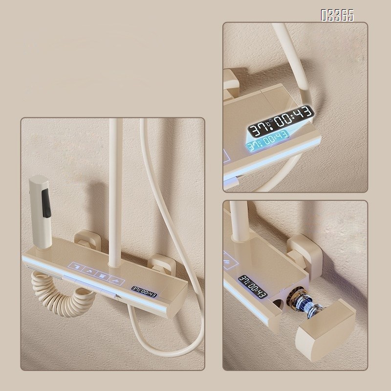 White milk-likeThemostatic  atmosphere light shower head set bathroom brass constant temperature pressure display piano key shower device