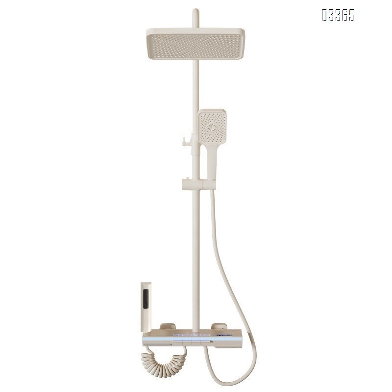 White milk-likeThemostatic  atmosphere light shower head set bathroom brass constant temperature pressure display piano key shower device