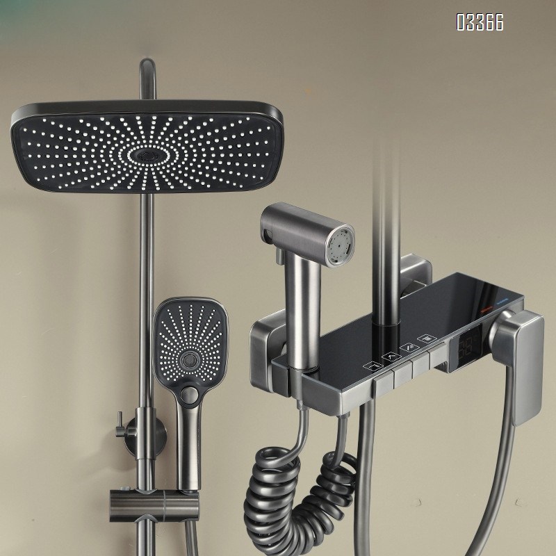 Brass Gun gray thermostatic shower head set with digital display for home bathroom use set of shower heads for rain shower