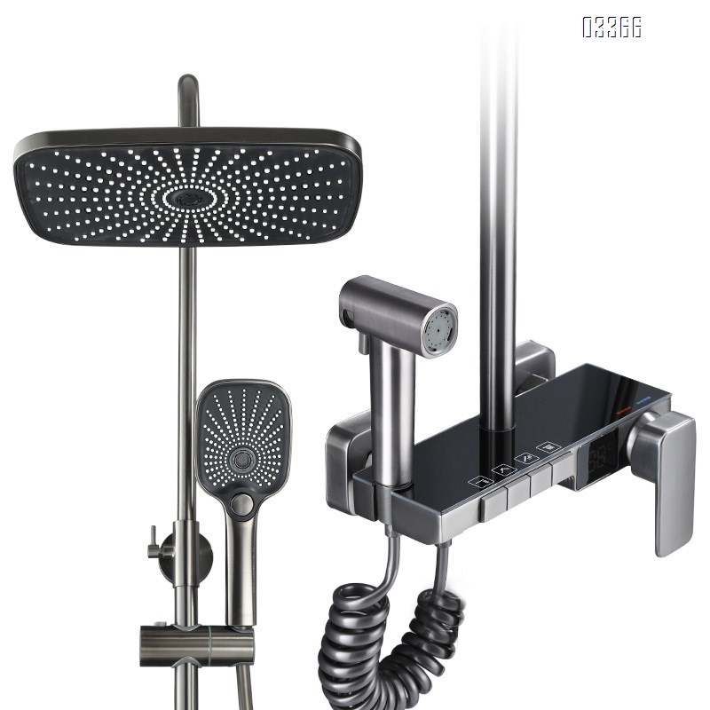 Brass Gun gray thermostatic shower head set with digital display for home bathroom use set of shower heads for rain shower