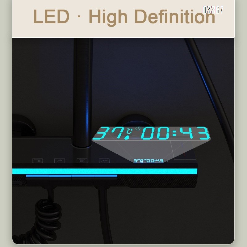 Gun gray Themostatic atmosphere light rain shower head set bathroom brass constant temperature pressure display piano key Tap