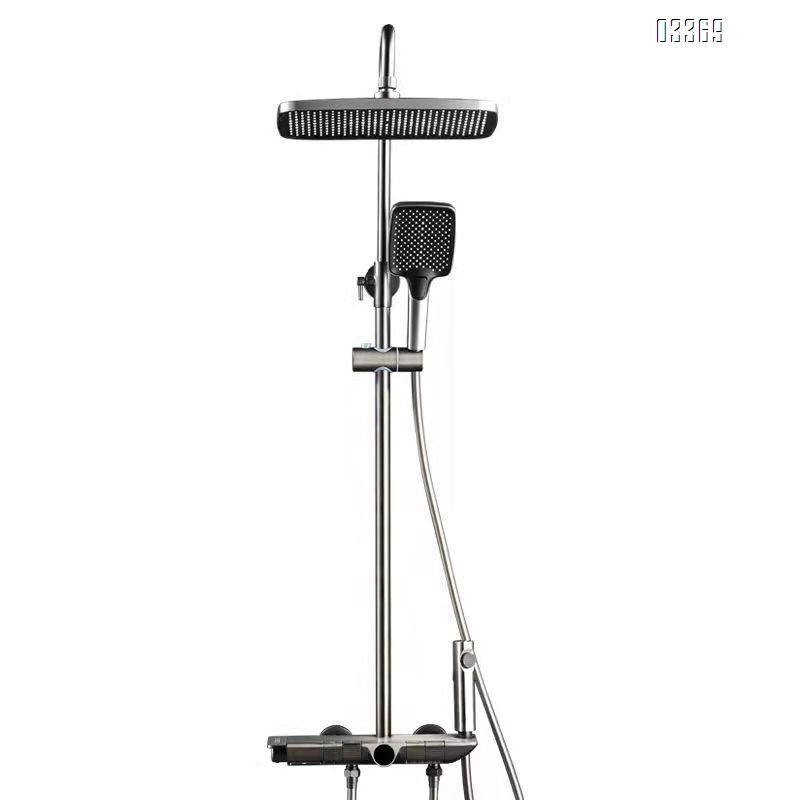 Themostatic High-end full Brass gun gray piano key shower head set home digital display constant temperature intelligent shower set