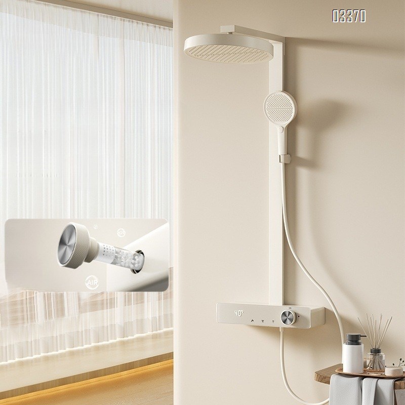 Full Brass digital display cream white dechlorination beauty shower head set for home bathroom with ultra-large overhead spray