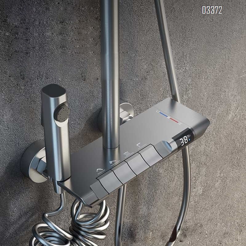 Gun gray smart digital shower head set for home bathroom pressure increasing shower set