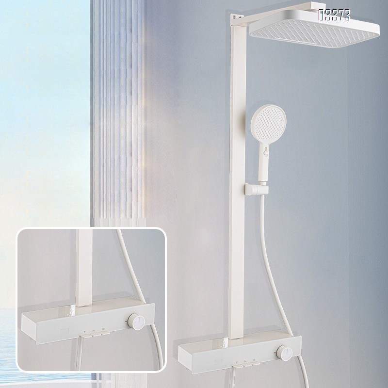 Full Brass cream white digital display atmosphere light shower head set four-function storage shelf with waist spray Tap