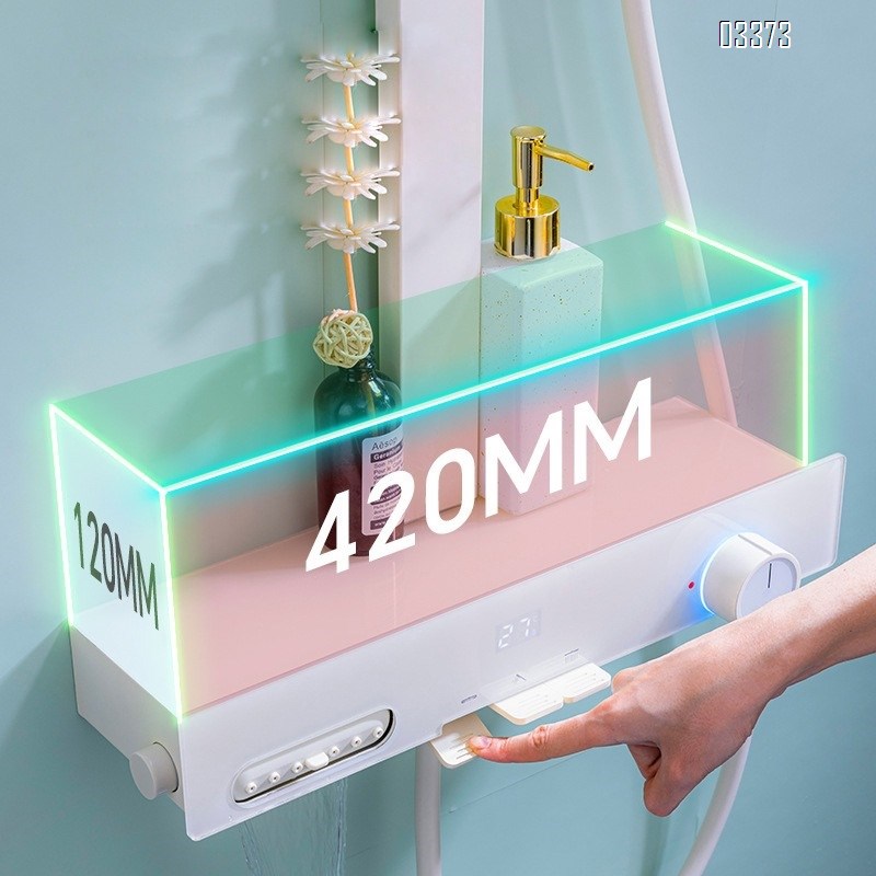 Full Brass cream white digital display atmosphere light shower head set four-function storage shelf with waist spray Tap