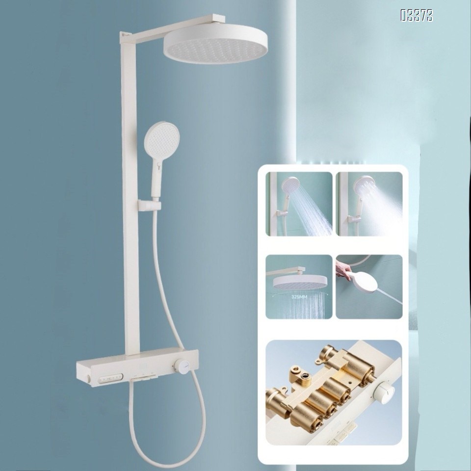 Full Brass cream white digital display atmosphere light shower head set four-function storage shelf with waist spray Tap