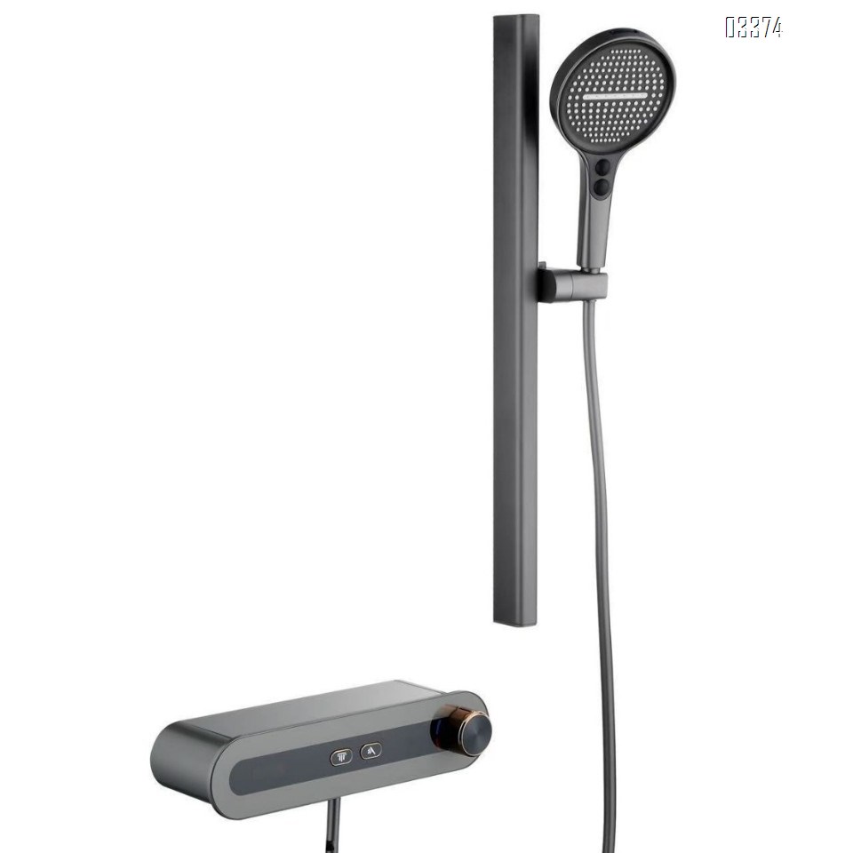 Shower Head Set with Temperature Display and Pressure Boost Brass Gun Grey New Push Button Cold and Hot Water for Home