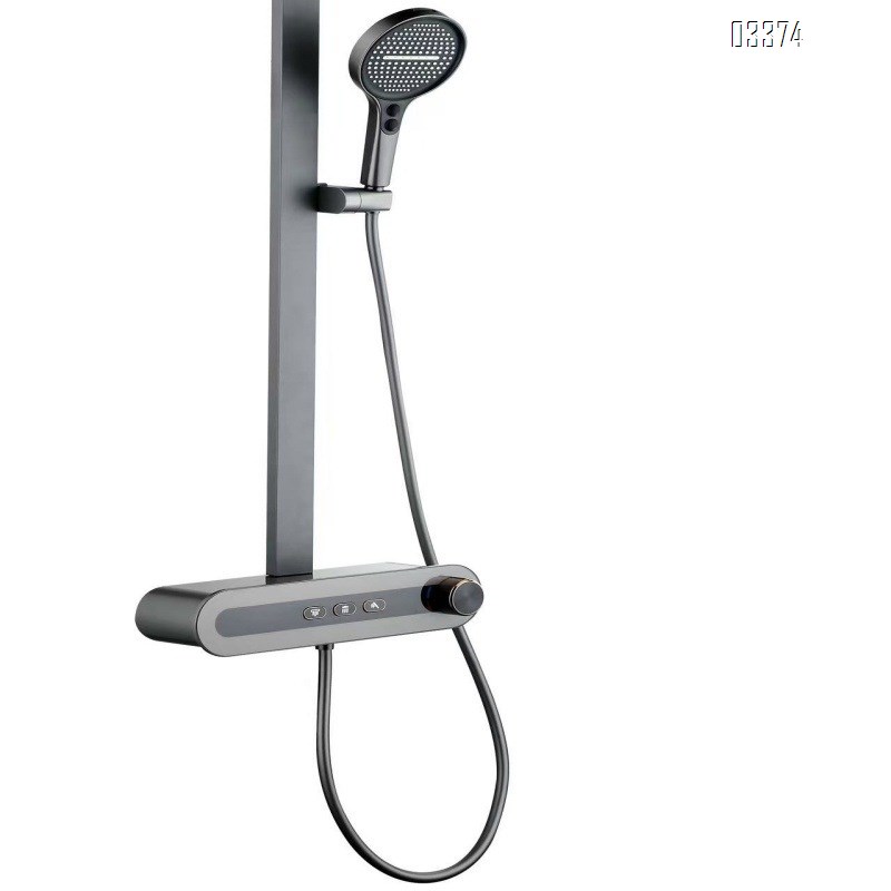 Shower Head Set with Temperature Display and Pressure Boost Brass Gun Grey New Push Button Cold and Hot Water for Home