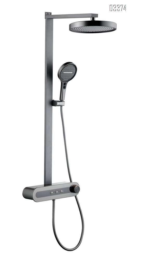 Shower Head Set with Temperature Display and Pressure Boost Brass Gun Grey New Push Button Cold and Hot Water for Home