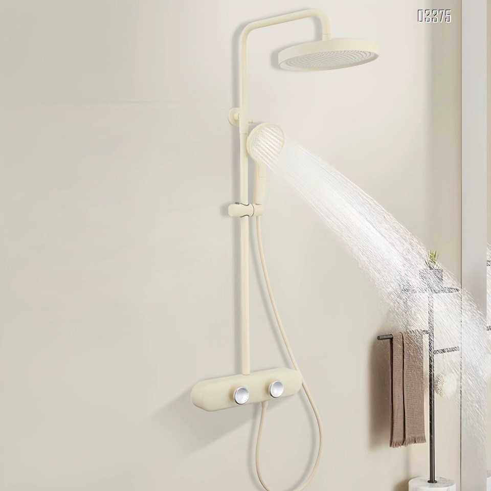 Gun Grey Shower Head Set All Brass Minimalist Home Use Cold Hot Storage Small Apartment Bathroom Rotating Shower Nozzle