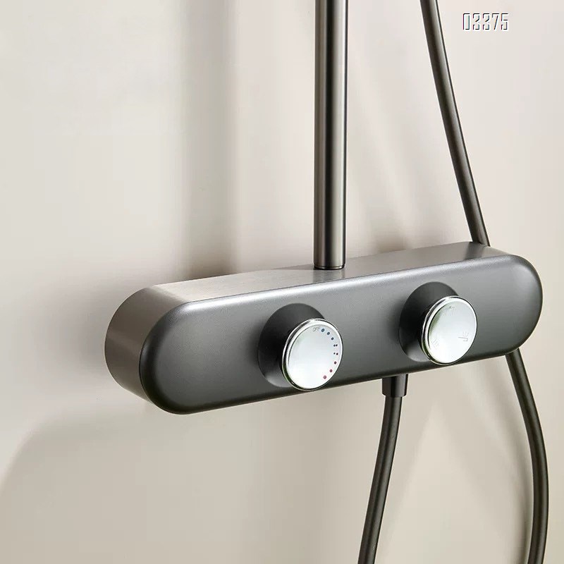 Gun Grey Shower Head Set All Brass Minimalist Home Use Cold Hot Storage Small Apartment Bathroom Rotating Shower Nozzle