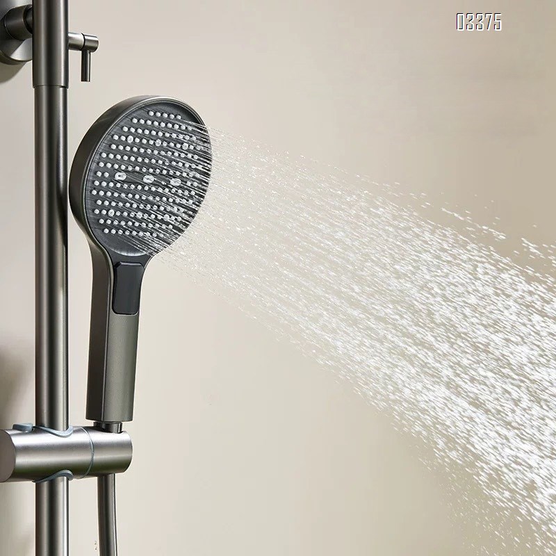 Gun Grey Shower Head Set All Brass Minimalist Home Use Cold Hot Storage Small Apartment Bathroom Rotating Shower Nozzle