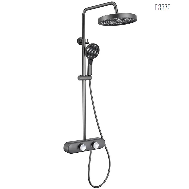 Gun Grey Shower Head Set All Brass Minimalist Home Use Cold Hot Storage Small Apartment Bathroom Rotating Shower Nozzle