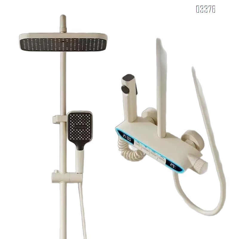 Shower Head Set with Digital Display All Brass Bathroom Cold and Hot Water Shower Head Home Bath Piano Key Shower Head