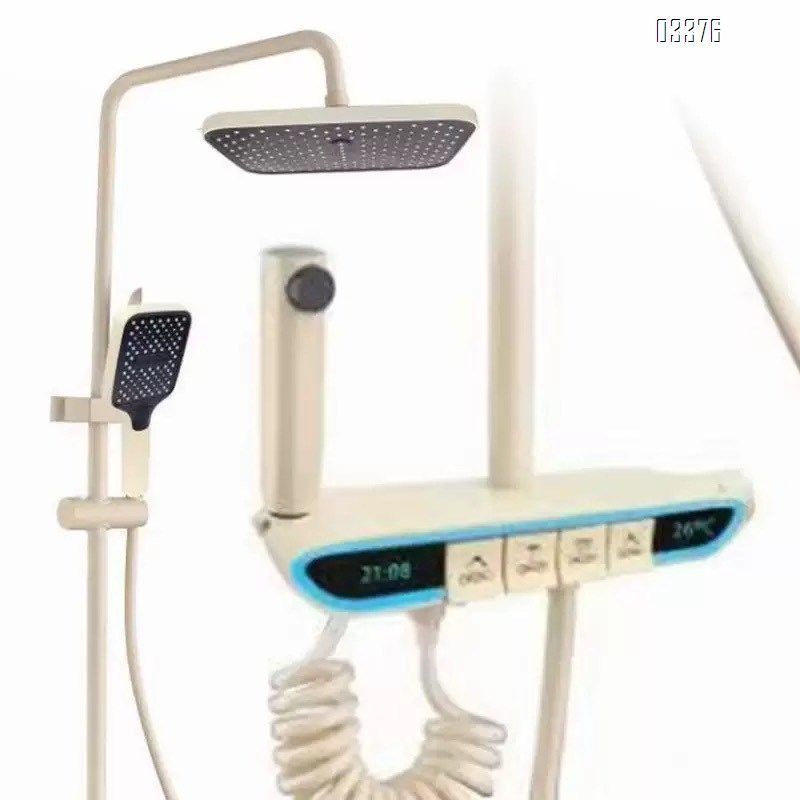 Shower Head Set with Digital Display All Brass Bathroom Cold and Hot Water Shower Head Home Bath Piano Key Shower Head