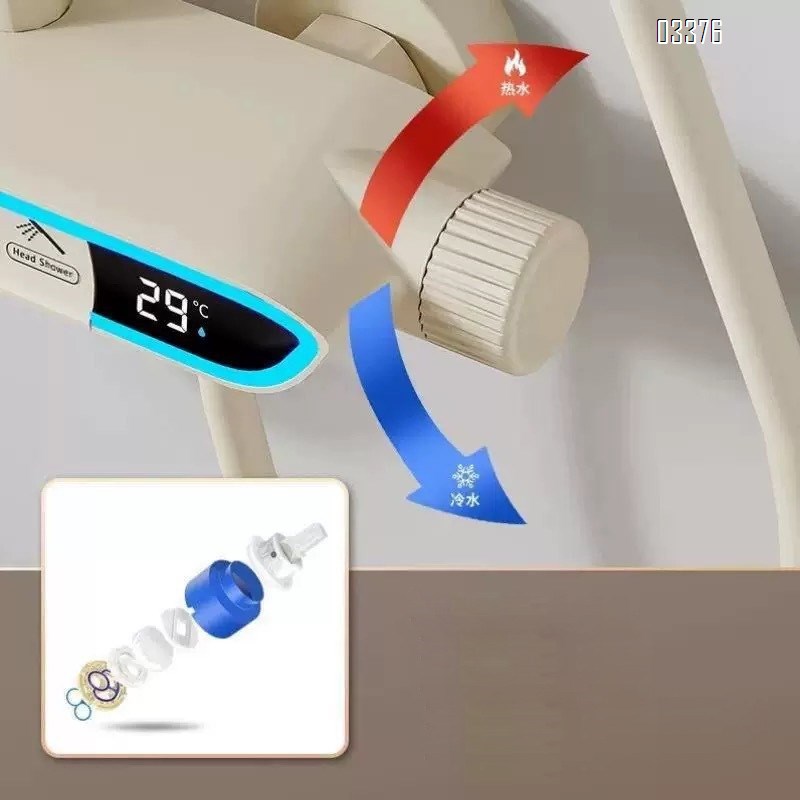 Shower Head Set with Digital Display All Brass Bathroom Cold and Hot Water Shower Head Home Bath Piano Key Shower Head