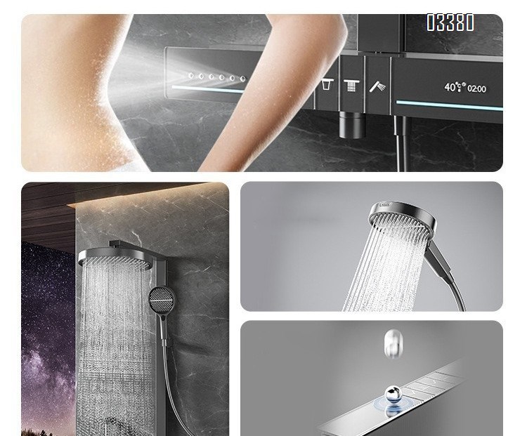 Full Brass digital display white waist spray beauty shower set for home bathroom super large overhead spray shower to increase pressure