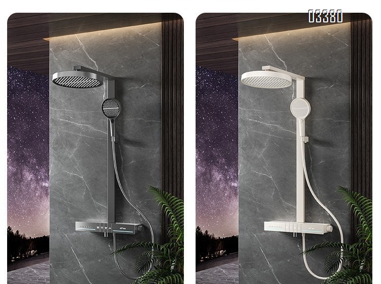 Full Brass digital display white waist spray beauty shower set for home bathroom super large overhead spray shower to increase pressure