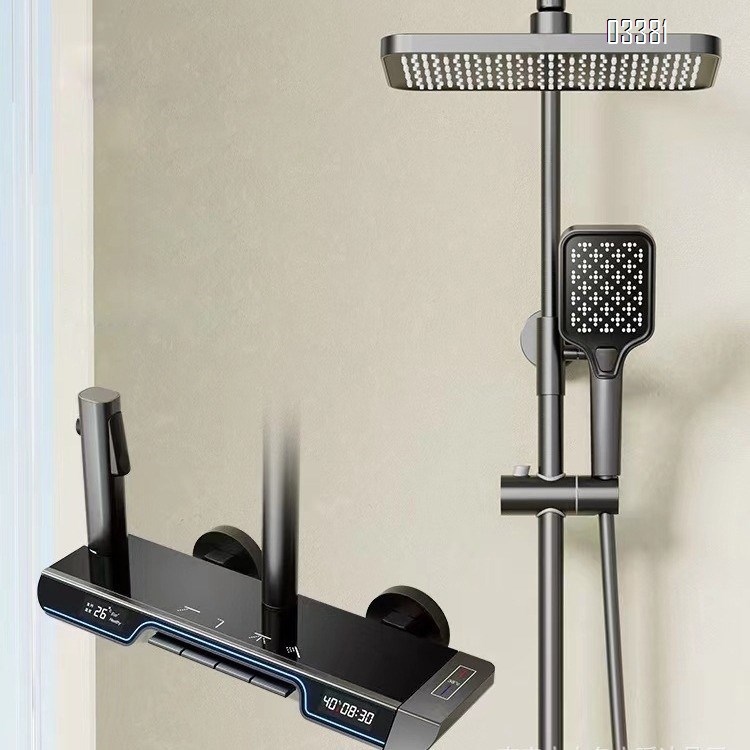 Full Brass digital display white waist spray beauty shower set for home bathroom super large overhead spray shower to increase pressure