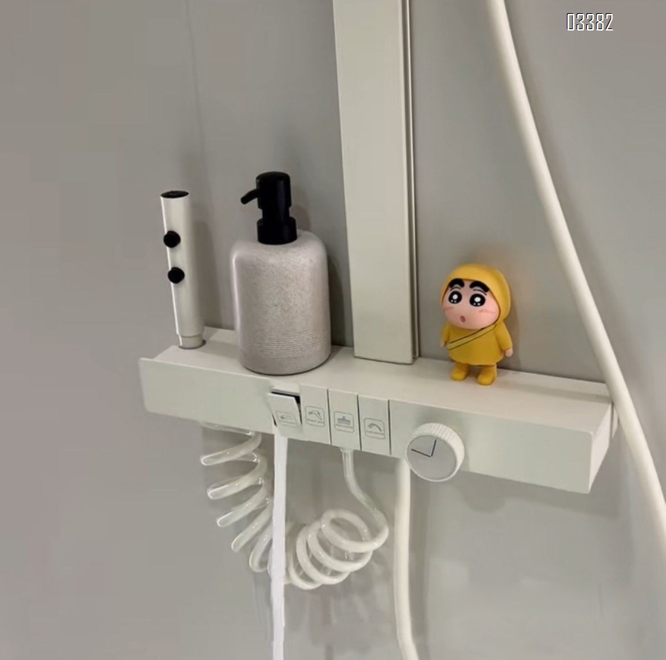 Brass New large storage shelf shower digital luminous wall shower set home hotel high-end pressure spray head