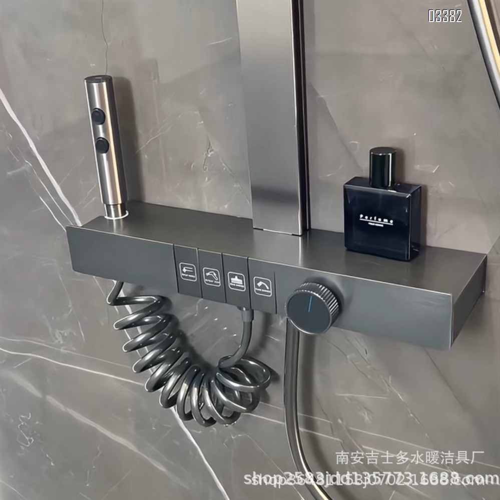 Brass New large storage shelf shower digital luminous wall shower set home hotel high-end pressure spray head