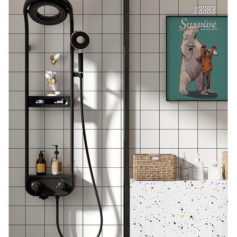 Gun Grey Brass shower head set with pressure storage rack and digital shower for home bathroom shower device