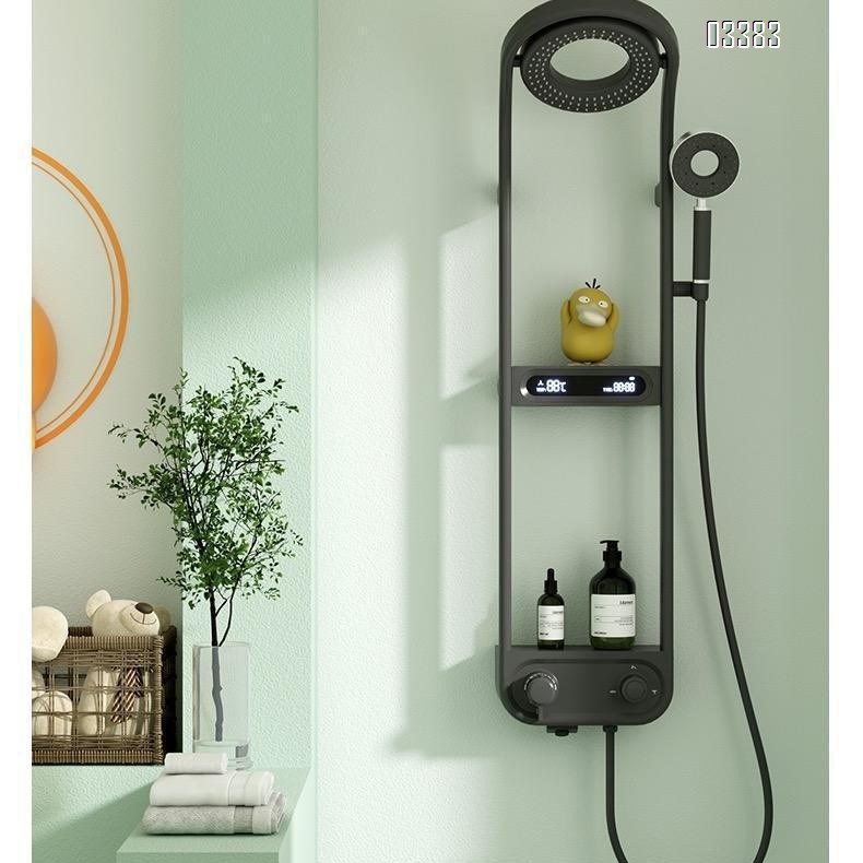 Gun Grey Brass shower head set with pressure storage rack and digital shower for home bathroom shower device