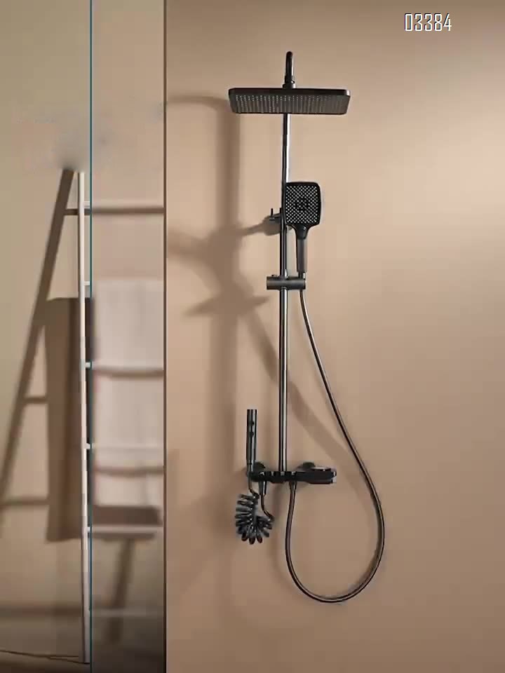 Brass shower head set with temperature display and mood lighting bathroom decoration with spray and four-level pressure increaseTap