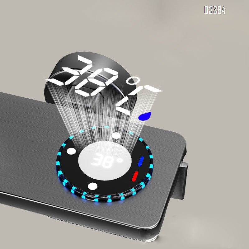 Brass shower head set with temperature display and mood lighting bathroom decoration with spray and four-level pressure increaseTap