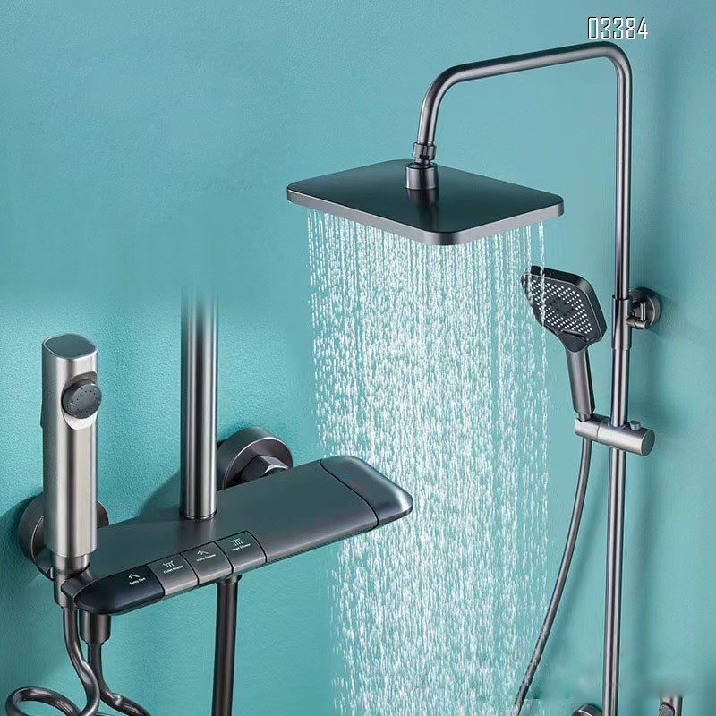 Brass shower head set with temperature display and mood lighting bathroom decoration with spray and four-level pressure increaseTap